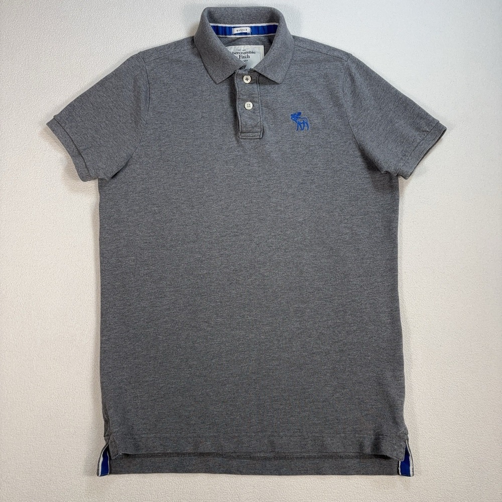 Abercrombie & Fitch Muscle Fit Polo Men's XL Gray 100% Cotton Embroidered Moose